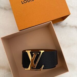 Louis Vuitton Black and Gold Leather Cuff